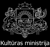 Kultūras ministrijas logo - balts uz melna