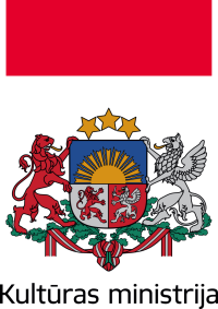 Kultūras ministrijas logo - krāsainā versija ar sarkano laukumu