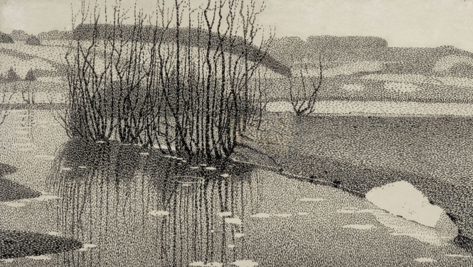Pēteris Kalve. Upe. 1907. Papīrs, tuša. LNMM kolekcija