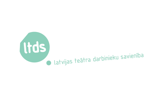 Uz balta fona ar zaļiem burtiem uzraksts LTDS Latvijas Teātra darbinieku savienība