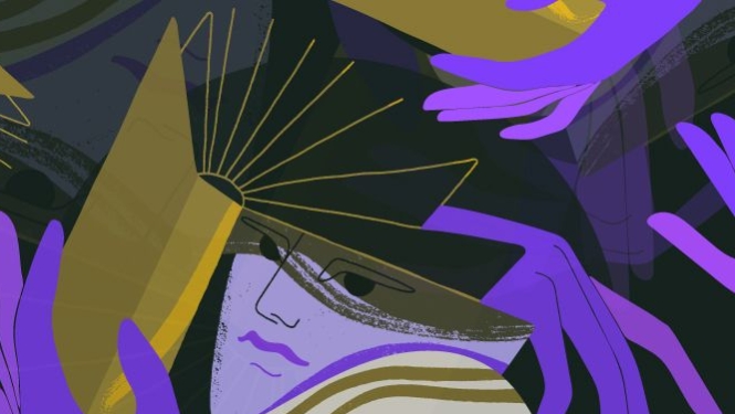 Abstrakta ilustrācija ar grāmatām un grāmatu lasītājiem