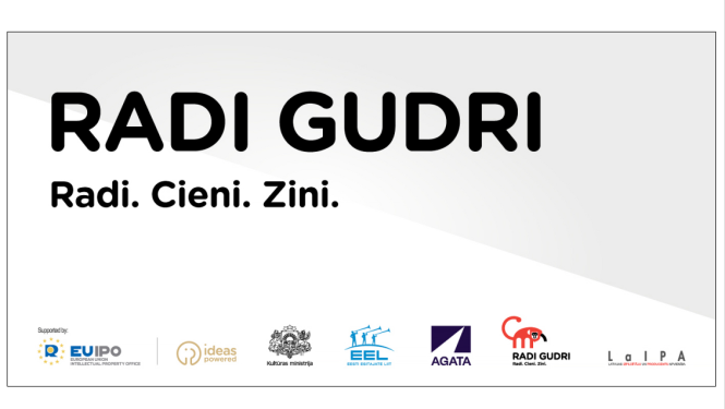 Asociatīvs attēls ar logo rindu un tekstu: Radi gudri. Radi. Cieni. Zini.