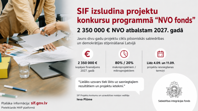 Attēls ar tekstu: SIF izsludina projektu konkursu programmā "NVO fonds"