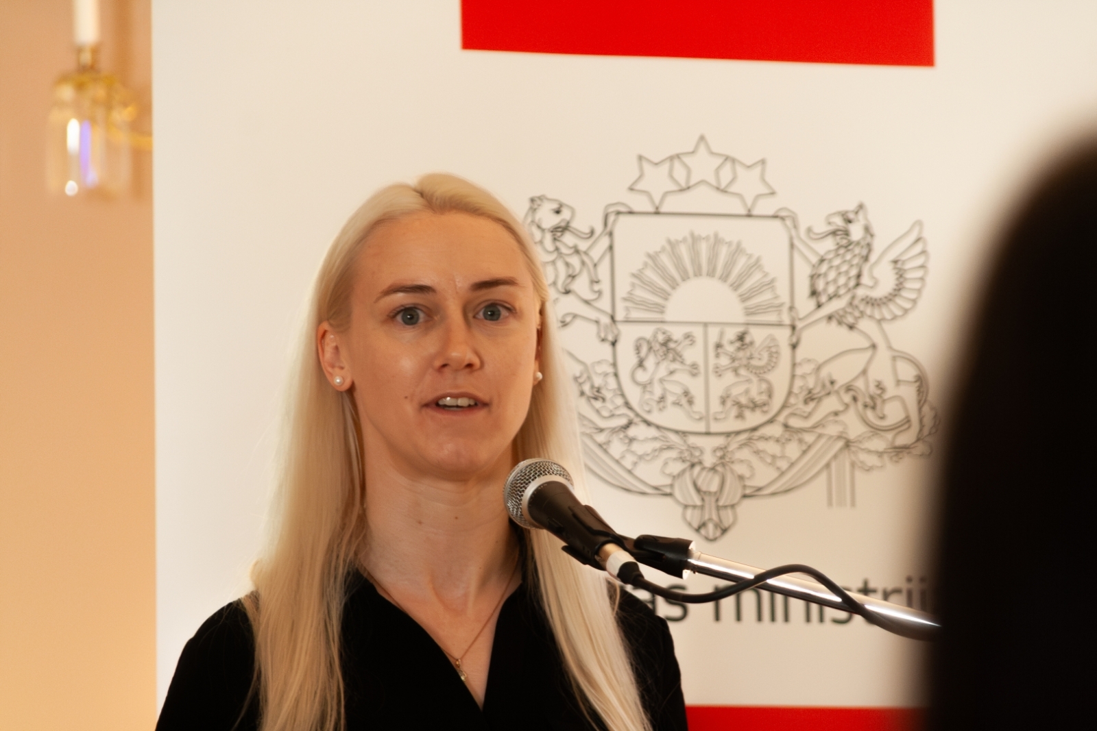 Elīna Rulle prezentējot pasākumā Krustpils pilī