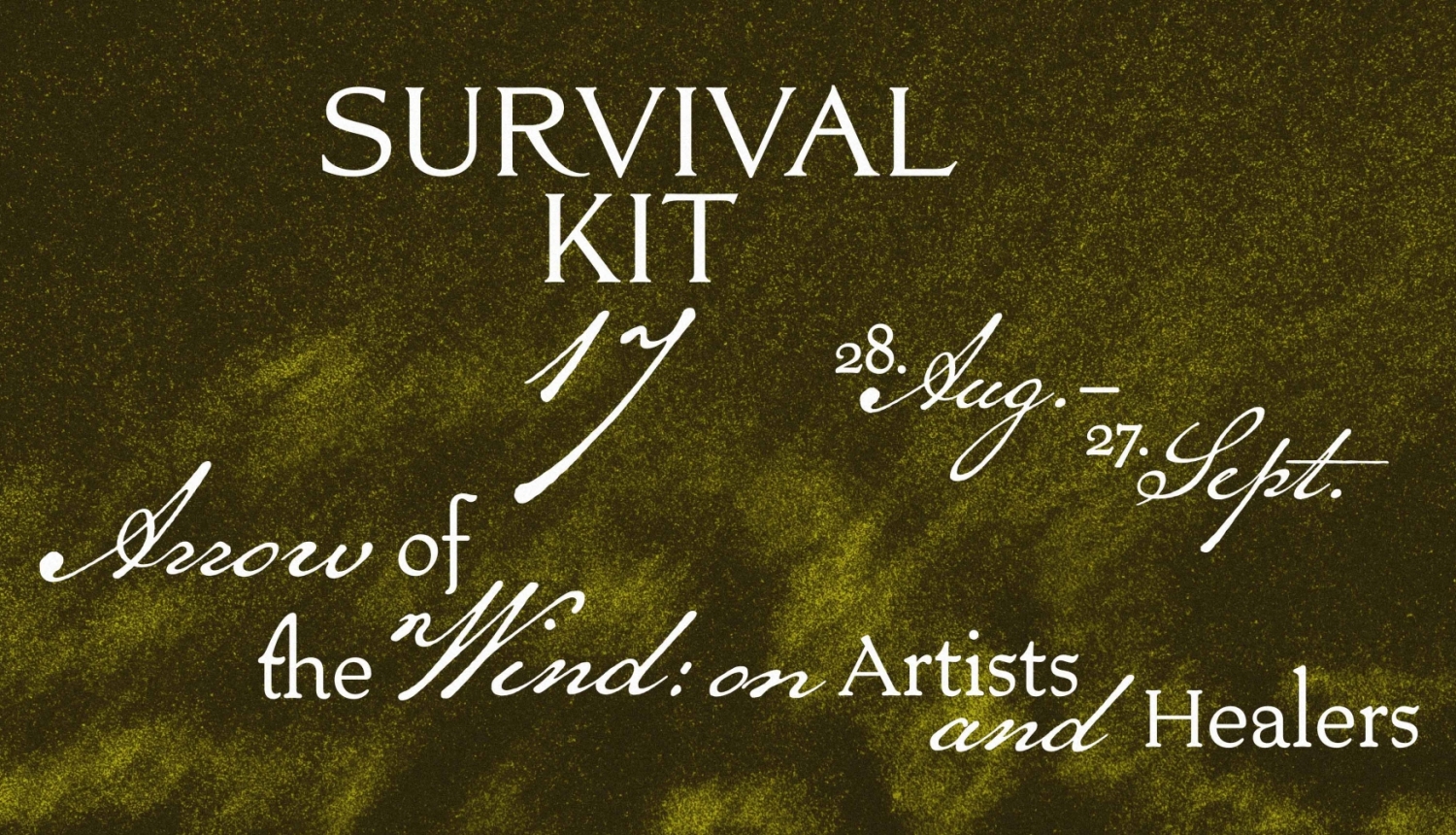 Survival Kit 17 vizuālā identitāte ar tekstu gaišā krāsā "Survival Kit 16" uz tumši zaļa fona