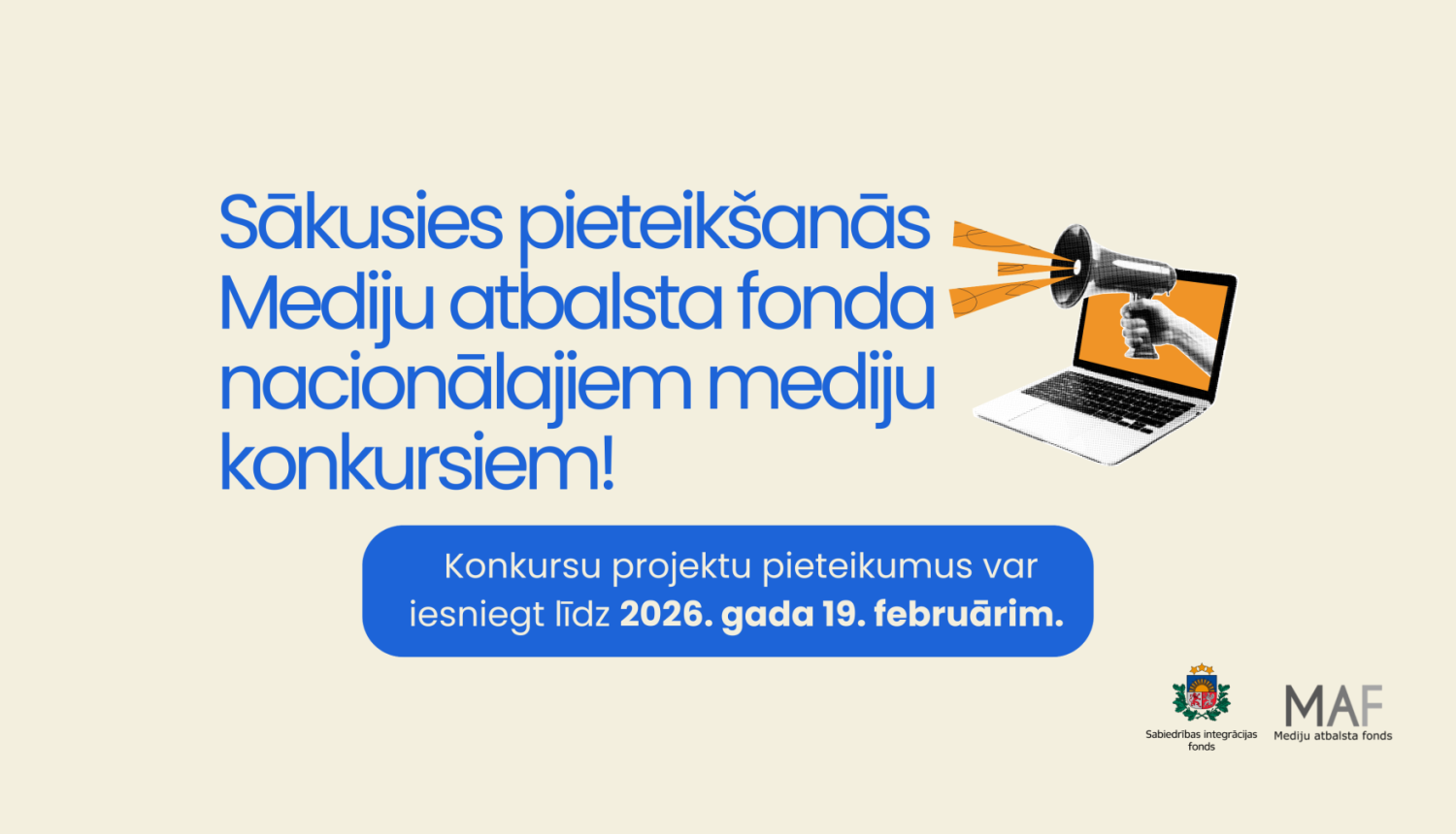 Dekoratīvs attēls ar tekstu: Sākusies pieteikšanās Mediju atbalsta fonda nacionālajiem mediju konkursiem!