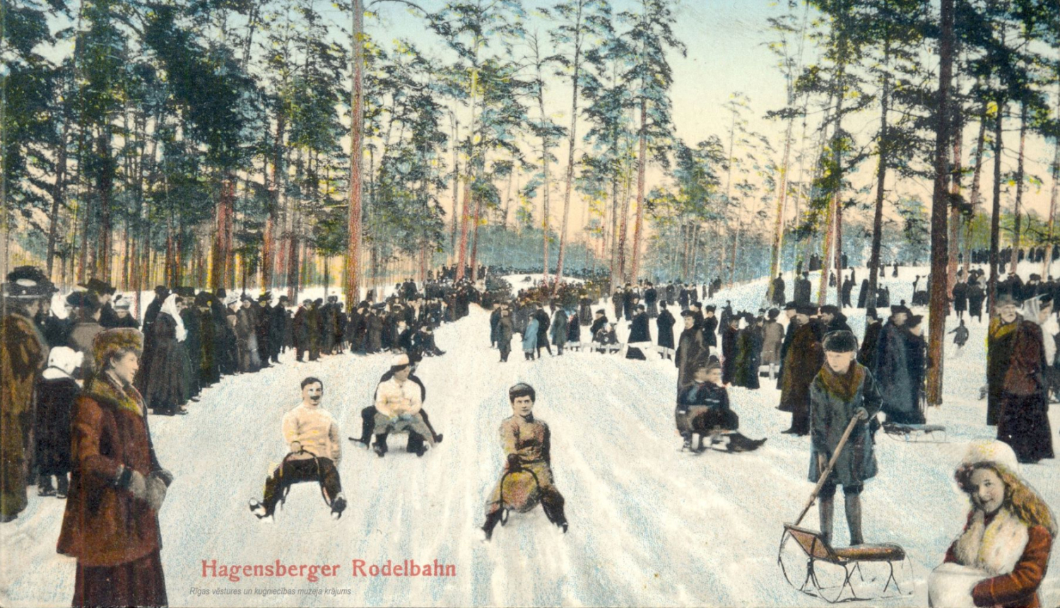 Pastkarte “Kamaniņu trase Āgenskalnā”. 20. gadsimta sākums. Rīgas vēstures un kuģniecības muzeja krājums.
