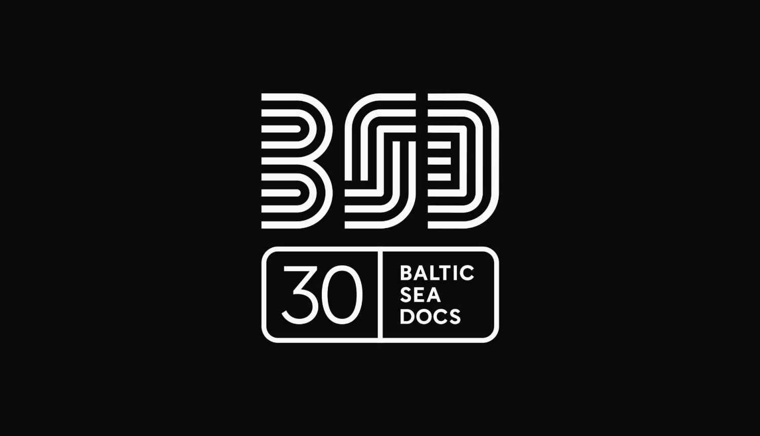 Dokumentālo filmu foruma "Baltic Sea Docs" balts logo uz melna fona