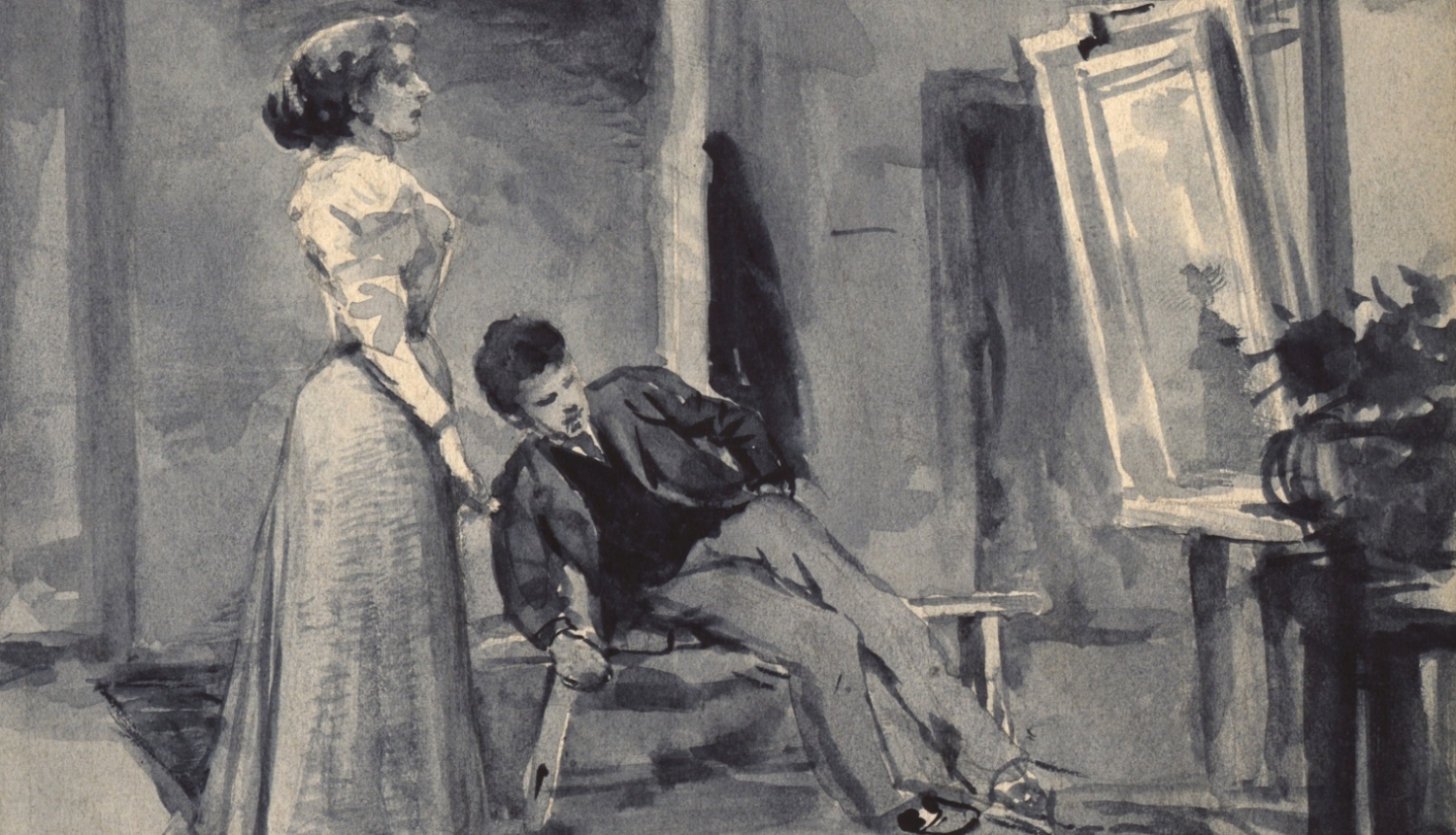 Gleznas fragments. Mākslinieks un modele