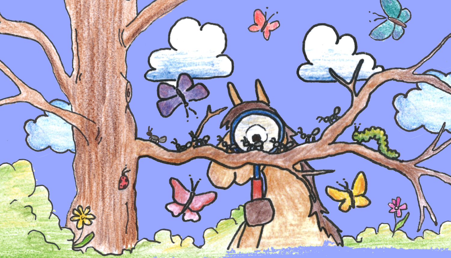 Ilustrācija ar zirgu un dažādiem kukaiņiem