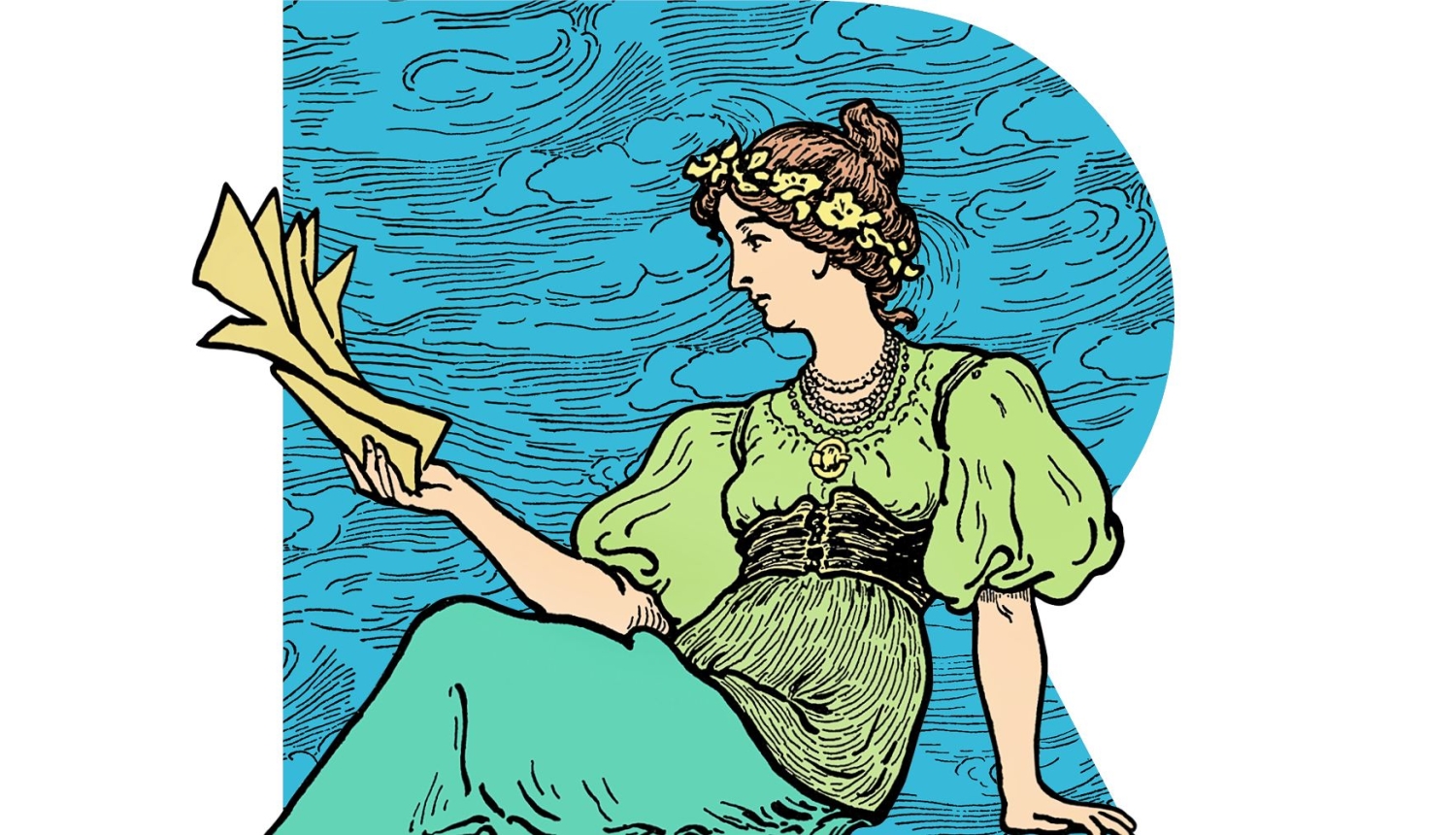 Ilustrācija ar sievieti, kas lasa