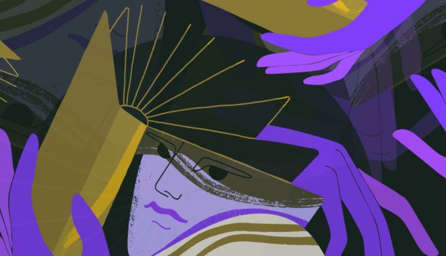 Abstrakta ilustrācija ar grāmatām un grāmatu lasītājiem