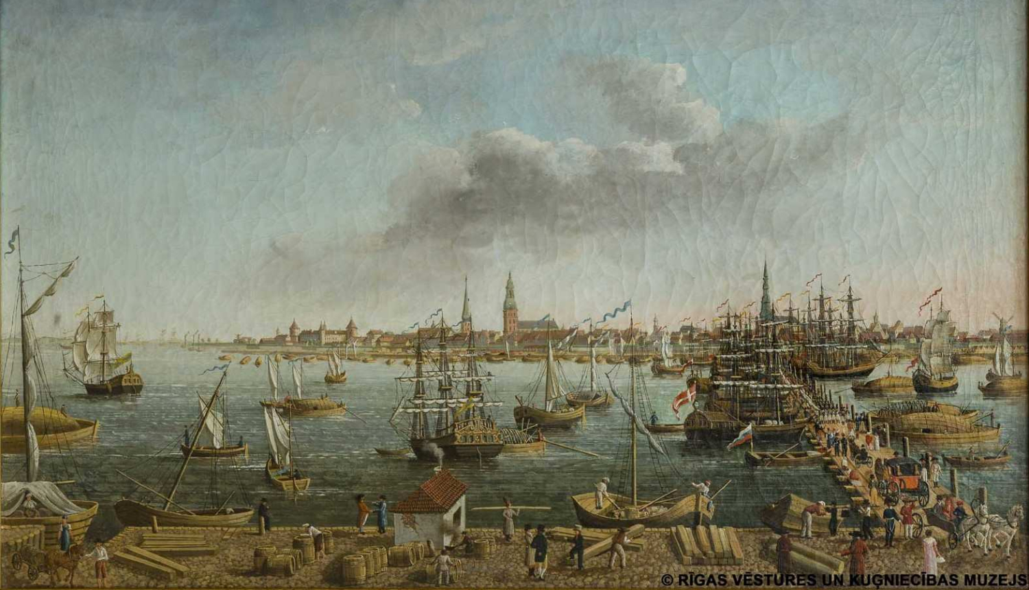 Rīgas pilsēta skatā no Daugavas puses. 1815. gads. Autors: Karls Traugots Fehelms.  Audekls, eļļa. Rīgas vēstures un kuģniecības muzeja krājums.