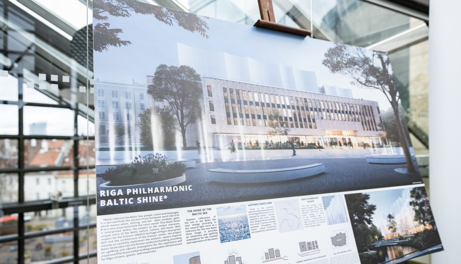 Rīgas Filharmonijas (Nacionālās koncertzāles) nākotnes vizualizācija uz planšetes mediju pasākumā, foto: Oskars Artūrs Upenieks