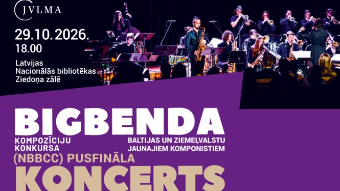 Afiša ar JVLMA bigbendu un tekstu "Bigbenda koncerts"