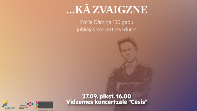 Koncertuzveduma afiša - Emīla Dārziņa zīmēts portrets un teksts “...KĀ ZVAIGZNE”.