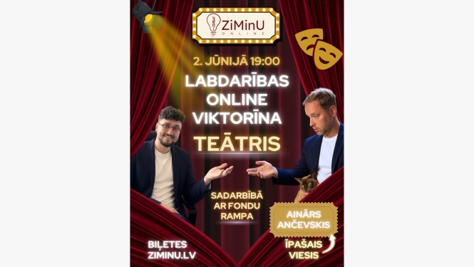 Plakāts "Labdarības viktorīna TEĀTRIS teātra vecmeistaru atbalstam"