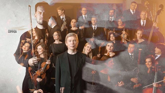 Foto kolāža - kamerorķestris “Sinfonietta Rīga”, beļģu vijolnieks Marks Buškovs un diriģents Normunds Šnē