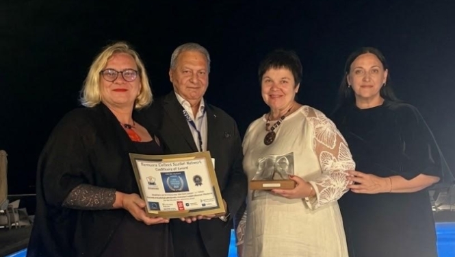 Foto no kreisās: Gunta Zaķīte (TMR), ECTN ģenerālsekretārs Manos Vougioukas, Jolanta Borīte (TMR), Ieva Malceniece (TMR)