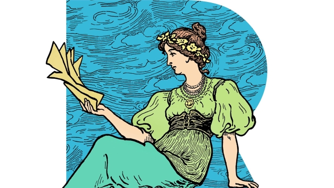 Ilustrācija ar sievieti, kas lasa