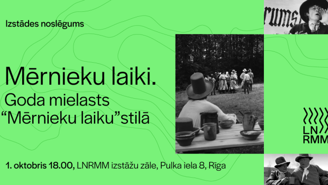 Pasākuma afiša ar tekstu: Mērnieku laiki. Goda mielasts "Mērnieku laiku" stilā