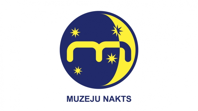 Dekoratīvs attēls ar mēnesi, zvaigznēm. Uzraksts: Muzeju nakts.