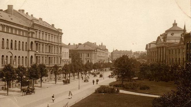 Skats uz Krišjāņa Valdemāra ielu 20. gadsimta sākumā.