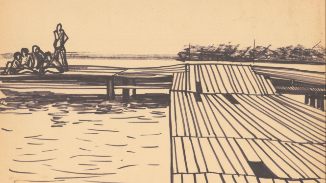 Rūsiņš Rozīte. Vasaras prakses zīmējums. 1966. Papīrs, flomāsters. Brigitas Baltraites kolekcija.