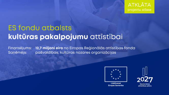 Vizuālis ar tekstu: ES fondu atbalsts kultūras pakalpojumu attīstībai