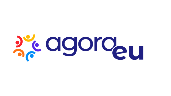 "AgoraEU" logo uz balta fona