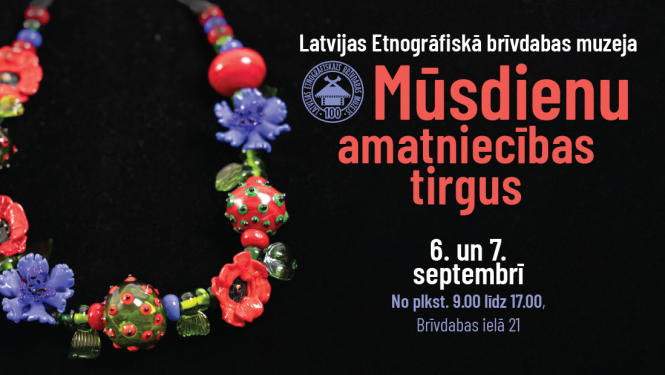 Pasākuma afiša ar tekstu: Mūsdienu amatniecības tirgus, 6. un 7. septembrī