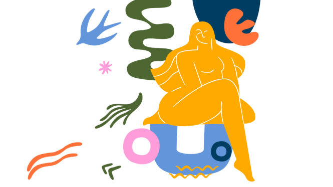Abstrakta ilustracija ar cilvēka tēlu dabiskā vidē