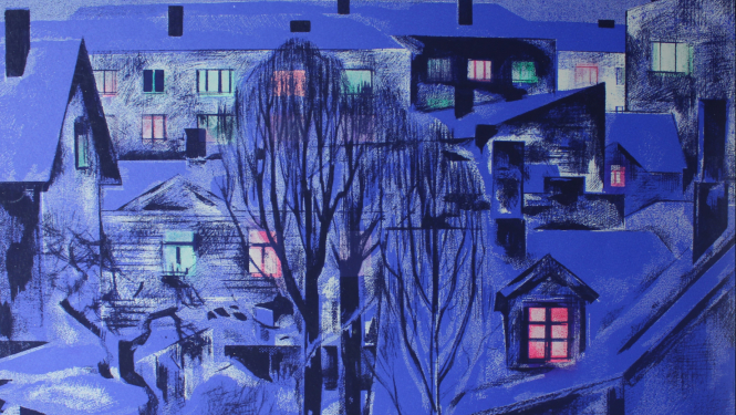 Mākslinieka Josifa Elgurta (1924–2007) darbs no izstādes “Ziema. Sarkandaugava”