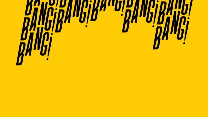 Semināra publicitātes attēls - dzeltenas krāsas fons ar stilizētu tekstu "Bang!"