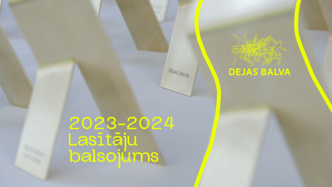 Teksts uz attēla ar balvas statuetēm: Dejas balva, 2023-2024 Lasītāju balsojums