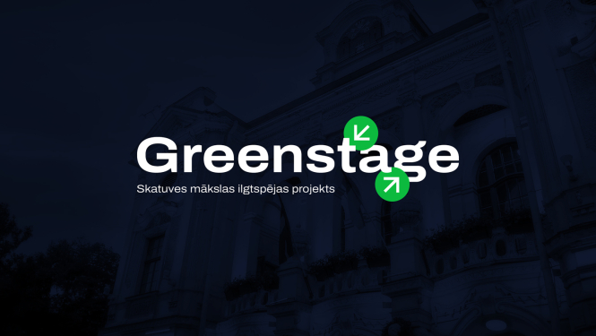 Uzraksts "Greenstage - skatuves mākslas ilgtspējas projekts"