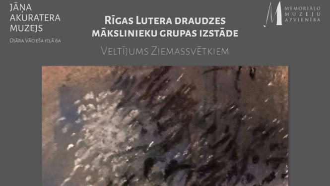 Krāsu laukums ar tekstu: Rīgas Lutera draudzes mākslinieku grupas izstāde