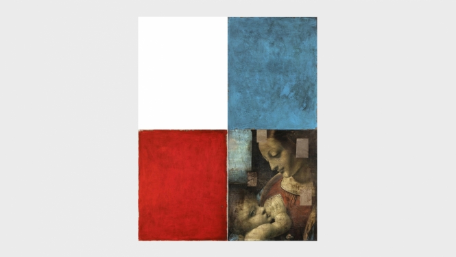 Frančeska Kirke “Madonna Litta. Variācija par tēmu” 2022, audekls, eļļa, akrils, laka, 3x(100x80cm)