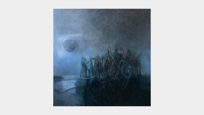 Linda Daņiļevska “21.marta rīts – zudis Kuindži memoriāls”, 2022, audekls, eļļa, 100x100 cm. 