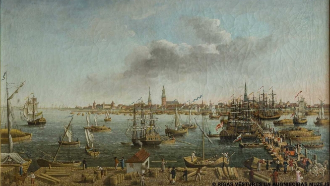 Rīgas pilsēta skatā no Daugavas puses. 1815. gads. Autors: Karls Traugots Fehelms.  Audekls, eļļa. Rīgas vēstures un kuģniecības muzeja krājums.