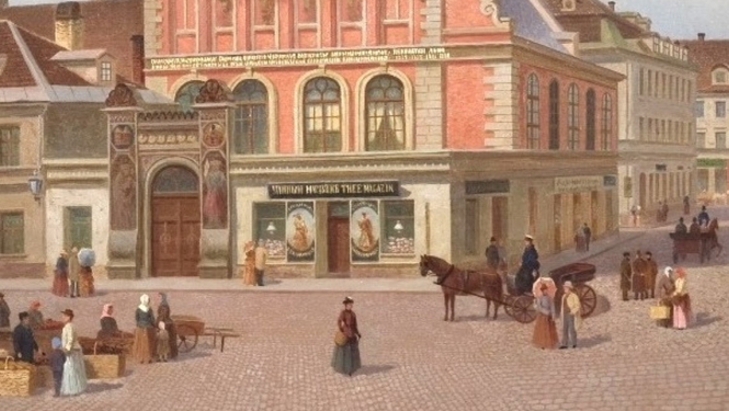 Fragments no gleznas „Melngalvju nams Rīgā”. 1890. gads. Autors: Ulrihs Boitmans. Rīgas vēstures un kuģniecības muzeja krājums.