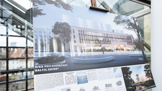 Rīgas Filharmonijas (Nacionālās koncertzāles) nākotnes vizualizācija uz planšetes mediju pasākumā, foto: Oskars Artūrs Upenieks