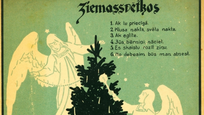 Nošu krājuma “Ziemassvētkos” titullapas fragments. Izdevniecība “Harmonija”, Rīgā, 1941. gads. Rīgas vēstures un kuģniecības muzeja krājums.