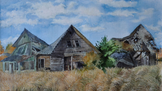Darbs no izstādes. Anna Pommere. House near Dundaga.