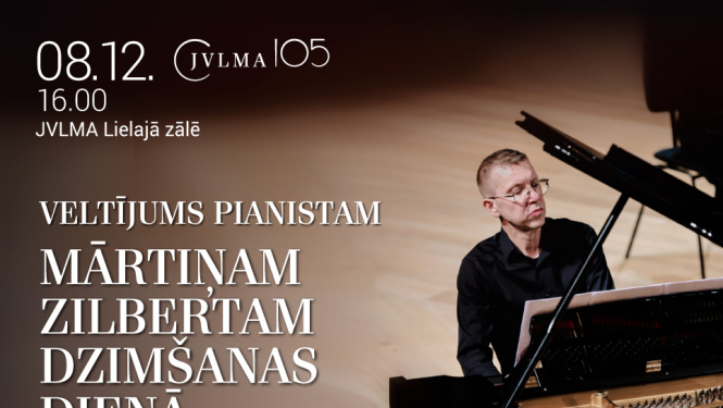 Teksts uz attēlā, kurā redzams pianists Mārtiņš Zilberts: “Veltījums pianistam Mārtiņam Zilbertam dzimšanas dienā”