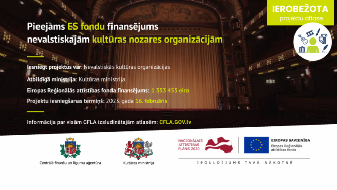 Pieejams ES fondu atbalsts nevalstiskajām kultūras nozares organizācijām