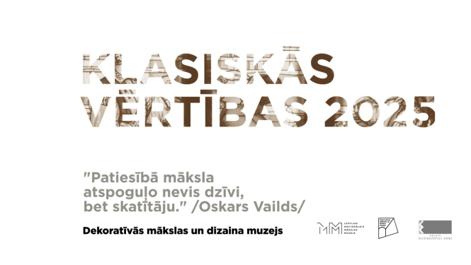 Reklāmas plakāts Dekoratīvās mākslas un dizaina muzeja lekciju cikla “Klasiskās vērtības”  2025. gada pavasara sezonai. Dizains: Irēna Ansava