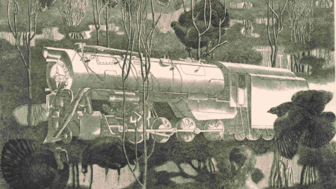 Lolita Zikmane. Pavasaris. Baltā lokomotīve. 1977. Papīrs, oforts. LNMM kolekcija. Publicitātes foto