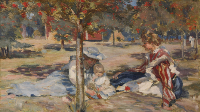 Jaņa Rozentāla glezna ar divām sievietēm rudens ainavā