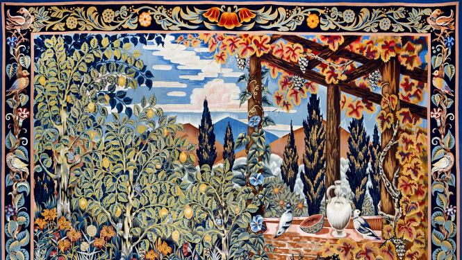 Sens gobelēns ar ainavas rakstu